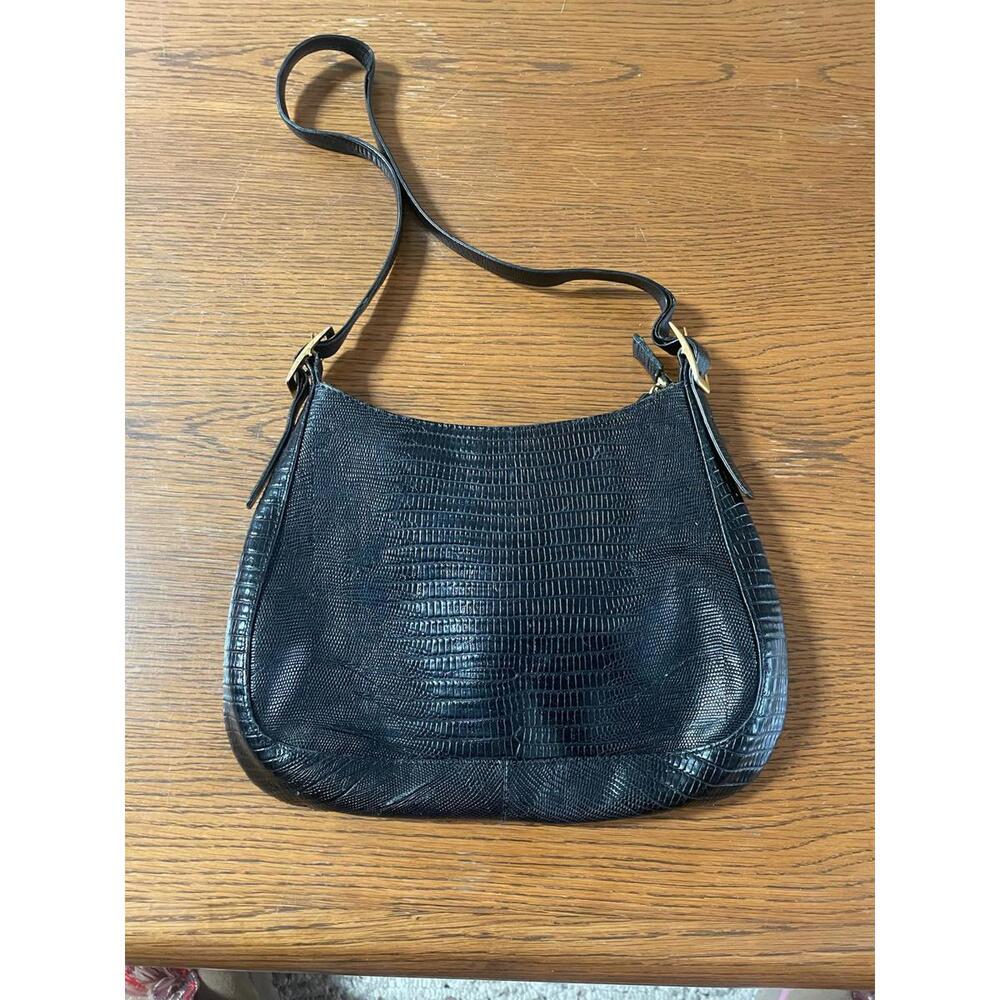VTG Etienne Aigner Black Croc-Embossed Leather Shoulder Bag